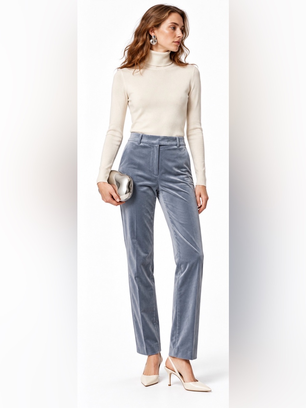 J.Crew Stella straight leg velvet pant in slate blue